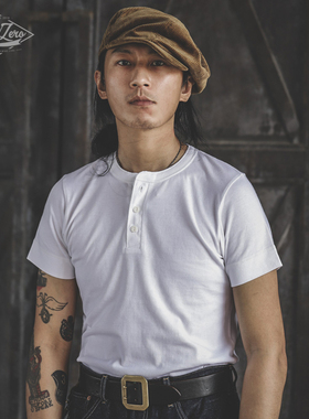 TankZero HENRY TEE中磅美国棉美式复古简约纯色亨利领T恤男女夏