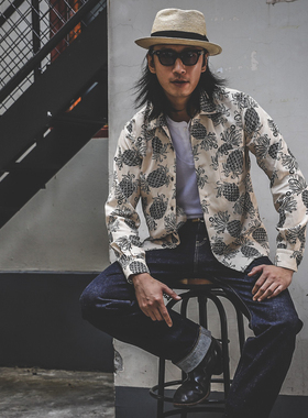 AT-DIRTY PINEAPPLE日产天丝夏威夷衬衫大菠萝美式复古尖领男长袖