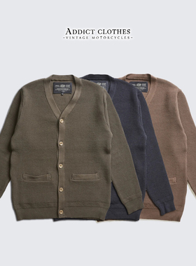Addict Waffle Cardigan日产重磅v领粗毛线复古华夫格针织开衫男