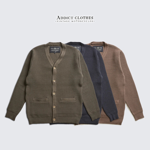 男 Cardigan日产重磅v领粗毛线复古华夫格针织开衫 Addict Waffle