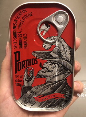 香港代购进口食品PORTHOS/葡国老人牌辣榄油沙甸鱼即食罐头125g