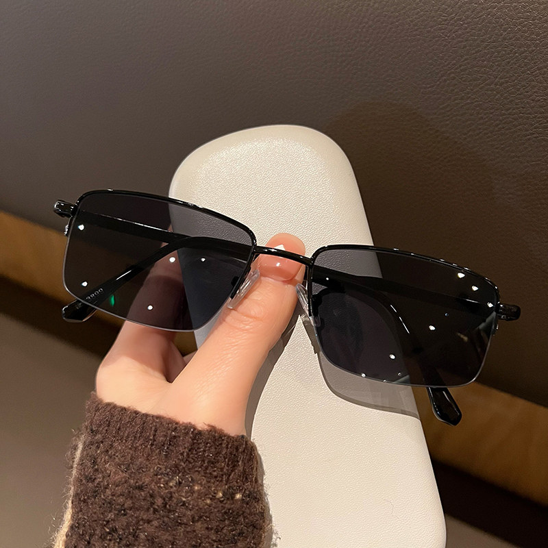 双灰片半框太阳镜男开车防紫外线方形窄边框墨镜网红大脸眼睛潮流