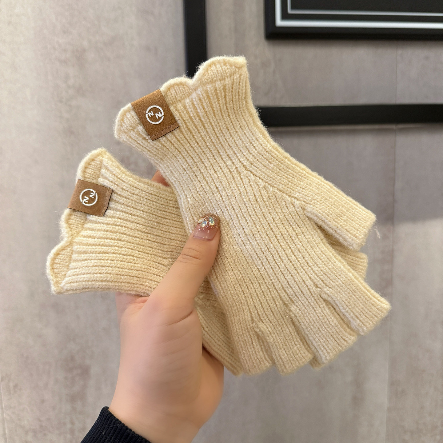 露指可触屏针织毛线手套米白色复古半截加厚保暖半指手套女情侣款,服饰配件/皮带/帽子/围巾,手套,淘宝优惠券,粉丝福利购,淘宝优惠卷