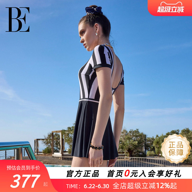 BE范德安条纹连体泳衣女显瘦