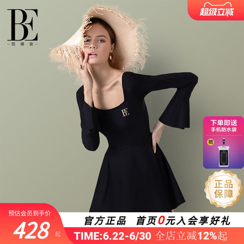 BE范德安赫本风小黑裙女连体泳衣