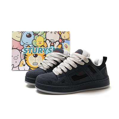 港风深蓝色复古面包鞋厚底板鞋