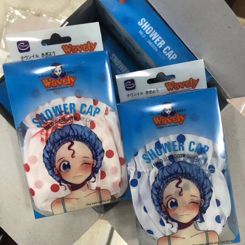 日本川木成人男女加厚蕾丝松紧印花防水化妆护理帽洗发护发沐浴帽