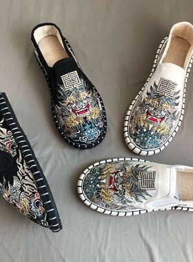 布仆绣艺刺绣布鞋春秋老北京透气男精神小伙同款社会帆布鞋休闲鞋