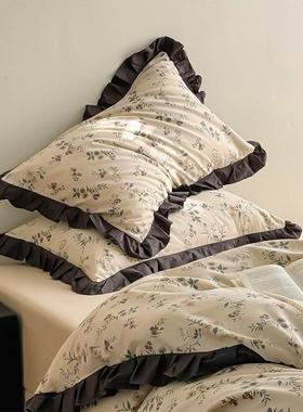 复古小碎花纯棉被套单件黑色花边床上3四件套双人被罩150x200x230