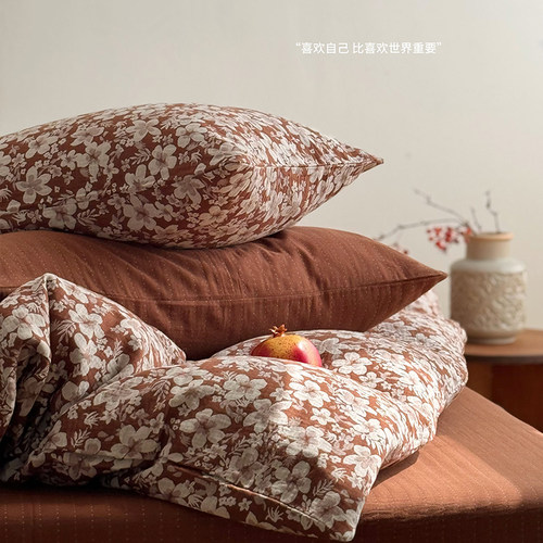复古风全棉色织提花双层纱四件套