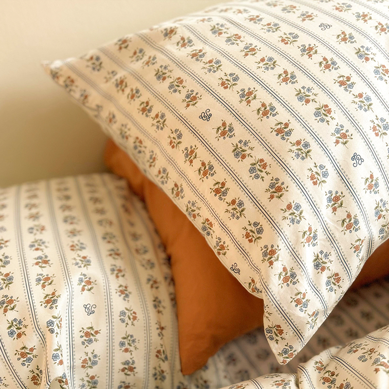 韩式复古小碎花纯棉枕套一对装单人100全棉枕头套单个48x74cm枕袋