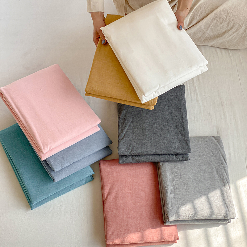 小清新纯棉色织水洗棉床单枕套三件套简约全棉1.8m单双人床笠床品