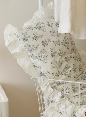 文艺清新荷叶边碎花纯棉枕套一对装48*74c枕芯套单人花边款枕头套