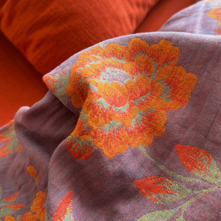 花开富贵紫红色A类全棉色织提花双层纱被套单件1.8床上四件套纯棉