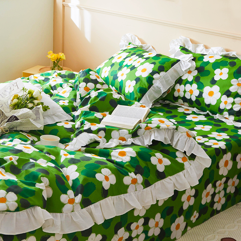 韩式小清新纯棉四件套荷叶边