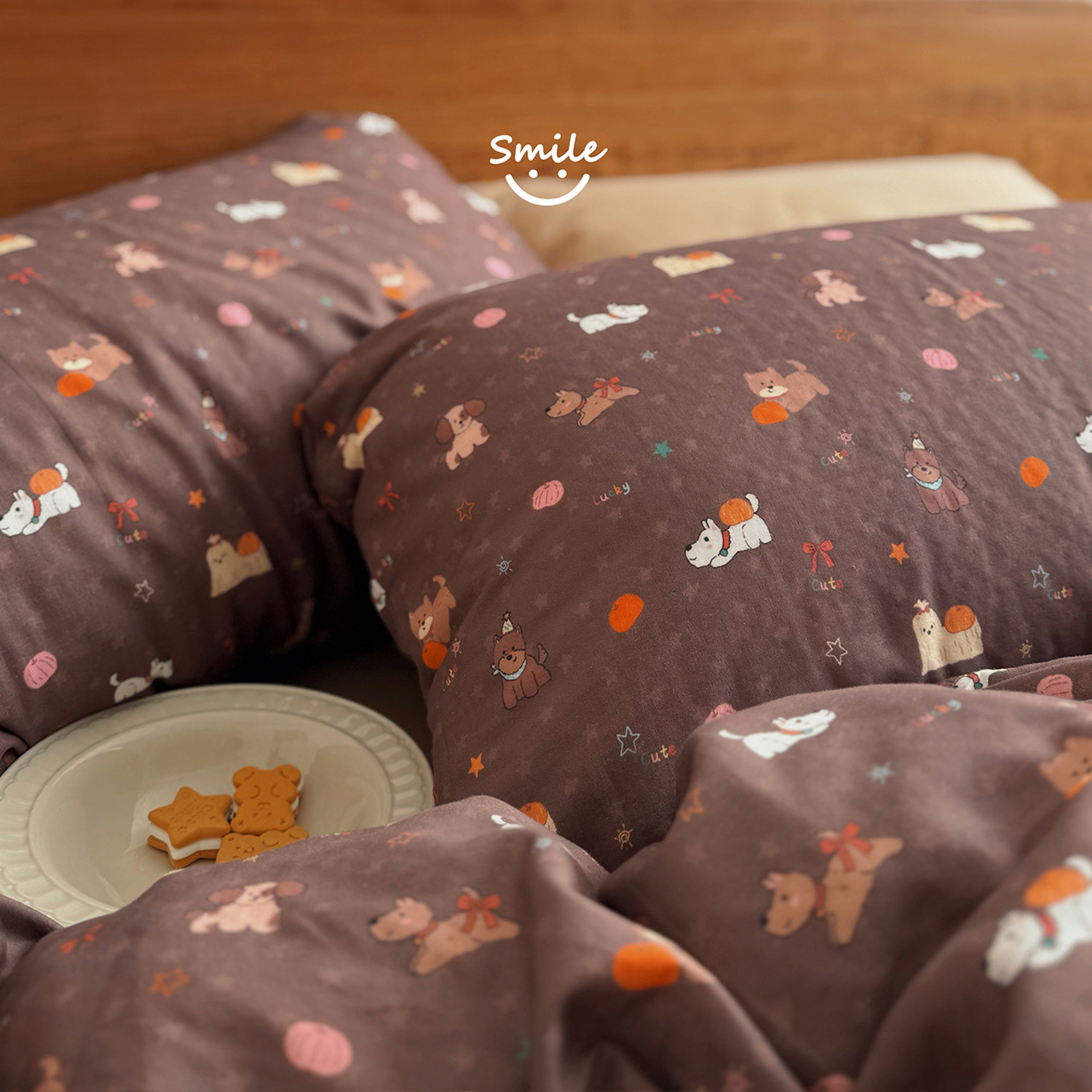 巧克力色南瓜小狗A类全棉双层纱被套单件学生纯棉被罩150*200*230,床上用品,被套,淘宝优惠券,粉丝福利购,淘宝优惠卷