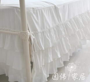 韩式定制浪漫唯美全棉纯棉床品纯白层层花边床裙被套床盖床品配件