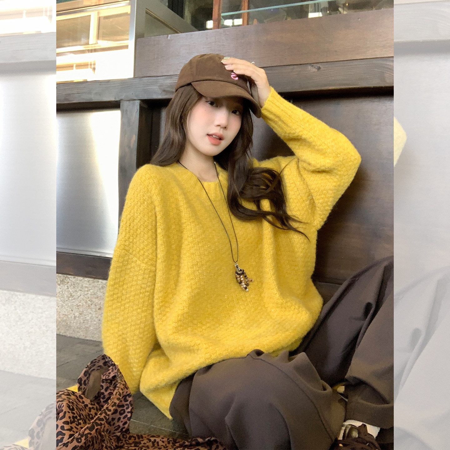 2025新款韩系菠萝纹毛衣宽松慵懒风软糯套头针织衫打底外穿女秋季