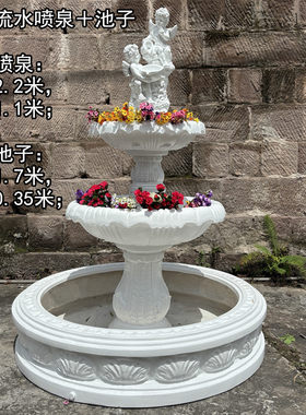 婚礼堂流水喷泉水池天使雕塑室内装饰婚庆道具影楼拍照摆件许愿池