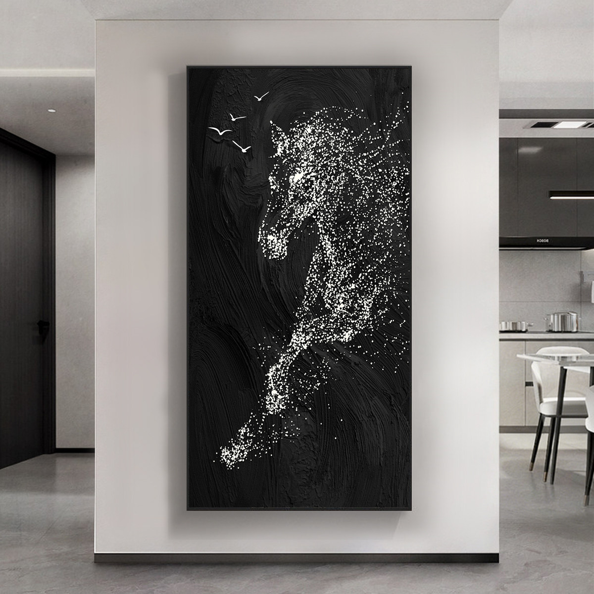 马到成功带灯入户玄关装饰画走廊过道轻奢壁画高级感墙壁挂画现代图片