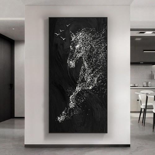马到成功带灯入户玄关装饰画走廊过道轻奢壁画高级感墙壁挂画现代