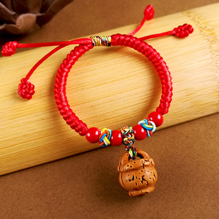 蛇年婴儿桃核朱砂新生儿童宝宝黑狗牙桃胡桃木成人护身符手链