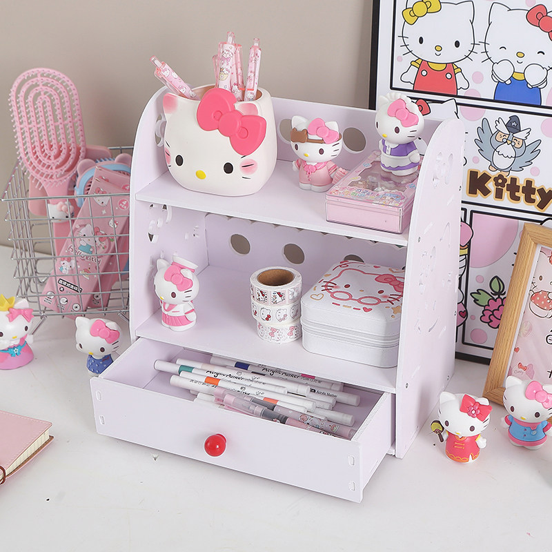 HelloKitty桌面收纳盒可爱卡通多层抽屉式文具整理盒女收纳架