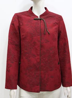 庄娇25008中老年女装时尚妈妈装春秋季新款立领印花宽松大码外套