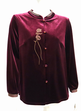 晟利达2556金丝绒衬衫女长袖春秋款国风刺绣衬衣妈妈宽松大码上衣