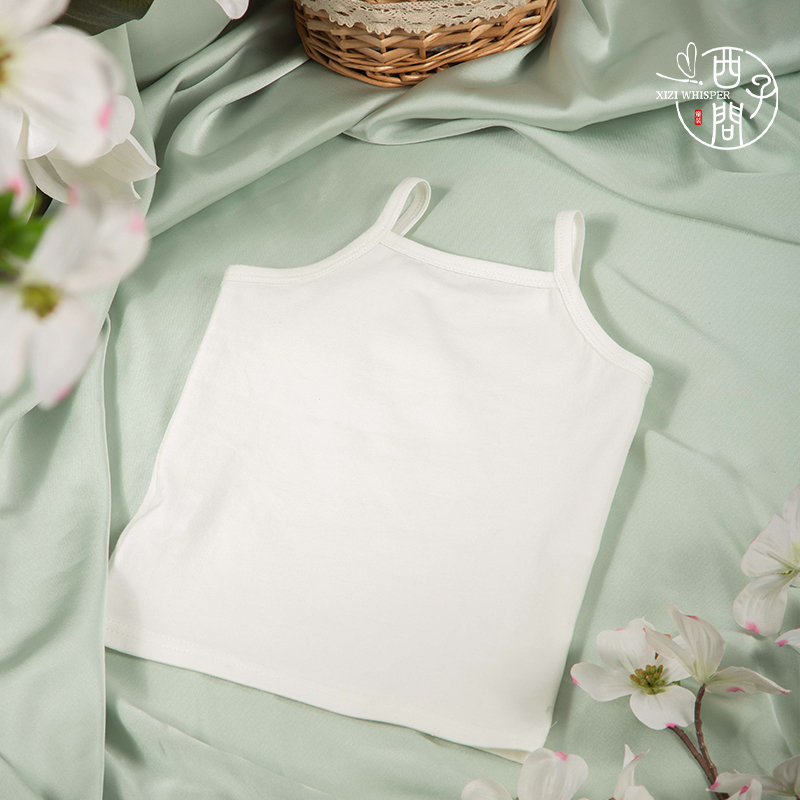 西子问原创儿童汉服春秋百搭简约打底衫宝宝汉服白色打底内搭吊带