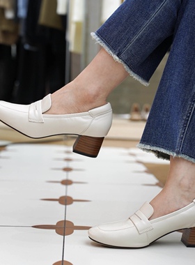 壹家shoes045001小包子乐福小枕头中跟4公分软糯羊皮防磨脚防掉跟