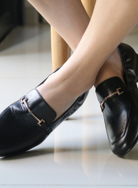 壹家shoes025008羊皮2.5cm一脚蹬乐福鞋平底单鞋真皮女鞋小皮鞋