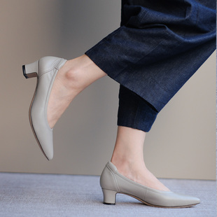 壹家shoes040001超软小羊皮单鞋不累脚防掉跟高跟鞋真皮尖头女鞋