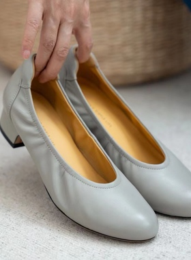 壹家shoes030001羊皮小枕头单鞋3公分防磨脚防掉跟圆头高跟鞋女