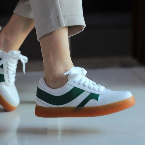 特惠壹家shoes056002牛皮绿白运动小白鞋推荐女休闲平底轻盈透气