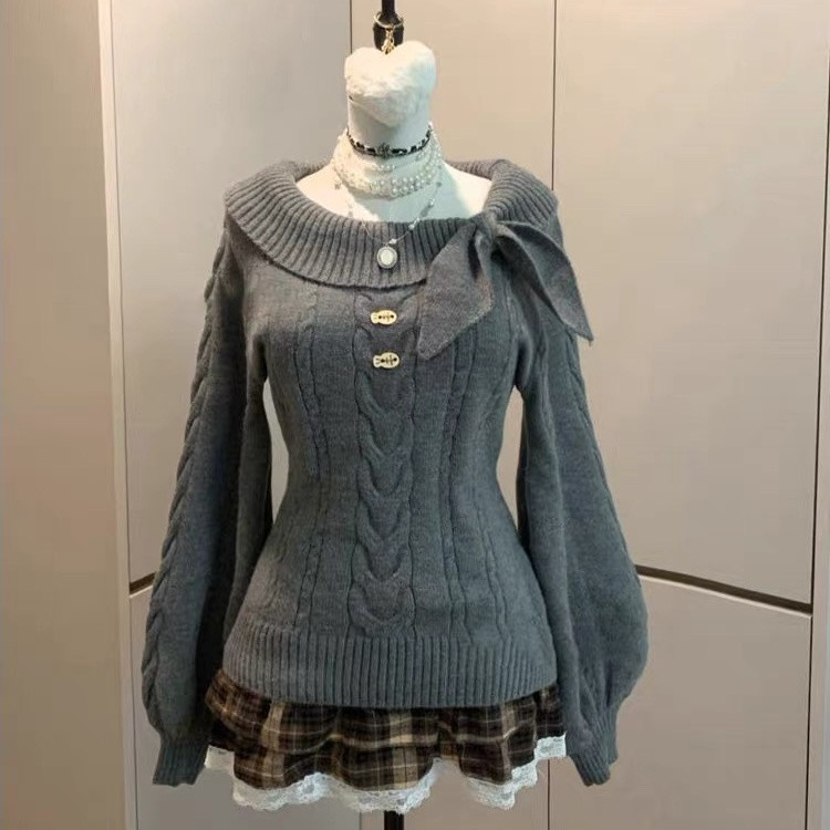 日系甜美复古减龄小个子套头兔耳朵针织开衫麻花修身上衣女学生
