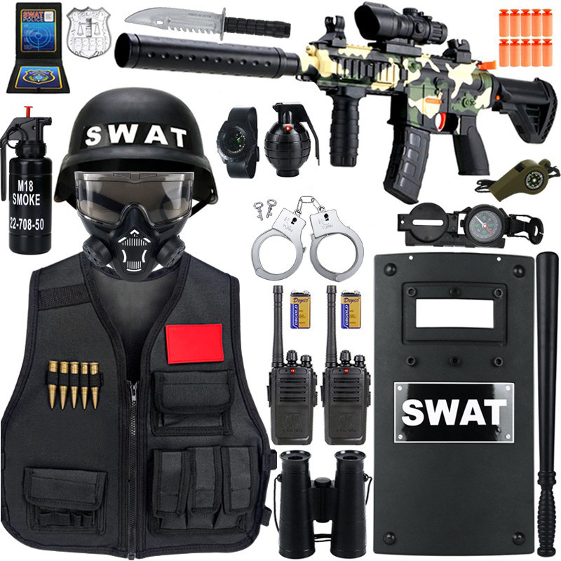 儿童小特警察玩具枪套装马甲防毒面具冲锋枪男孩户外CS特种兵装备,玩具/童车/益智/积木/模型,电动玩具枪,淘宝优惠券,粉丝福利购,淘宝优惠卷