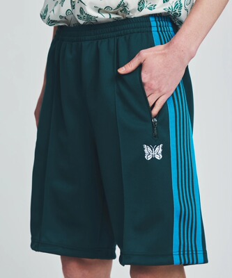 Needles短裤蝴蝶刺绣条纹五分裤