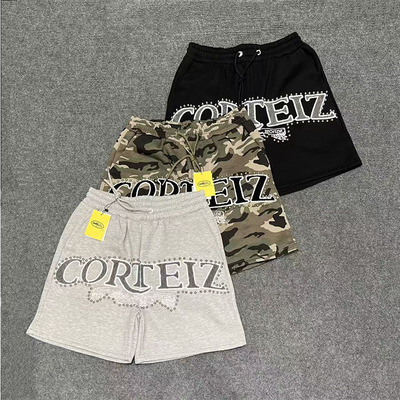 corteiz美潮刺绣钉珠迷彩短裤男