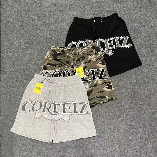 corteiz美潮刺绣钉珠迷彩短裤男