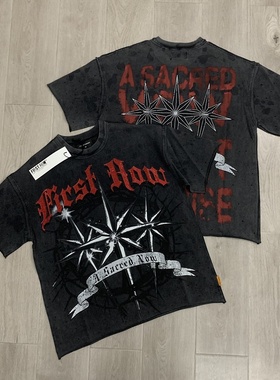 FIRST ROW欧美小众高街嘻哈潮牌字母烫钻印花宽松重磅纯棉短袖T恤
