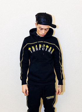 Trapstar小众潮牌秋冬加绒渐变字母刺绣运动休闲连帽卫衣长裤套装