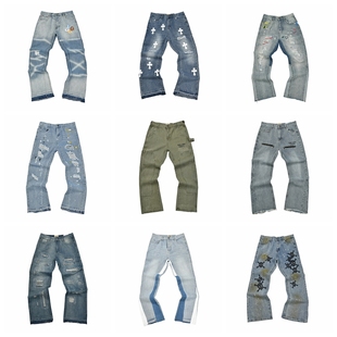 GALLERY DEPT JEANS美潮街头嘻哈破洞刺绣宽松直筒休闲男士牛仔裤