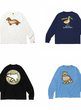 欧美日系小众潮牌长袖T恤卡通青春男女情侣款宽松纯棉圆领打底衫