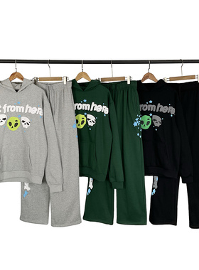 broken planet欧美潮牌秋冬运动休闲发泡印花加绒卫衣长裤套装ins