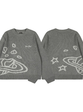 broken planet欧美高街潮牌字母刺绣提花宽松圆领针织衫毛衣男女