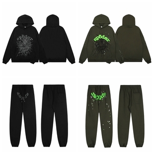 套装 tracksuit美潮高街运动休闲纯棉连帽卫衣长裤 hoodie sp5der