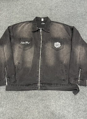 broken planet美潮高街复古春秋休闲刺绣字母徽章宽松牛仔衣外套