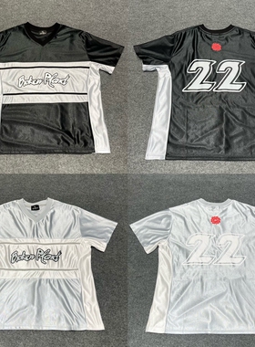 broken planet美潮街头夏季运动休闲复古拼接撞色球衣V领短袖T恤