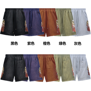 Decides 高街水洗做旧火焰五分短裤 War Vintage美式 男 Shorts Who